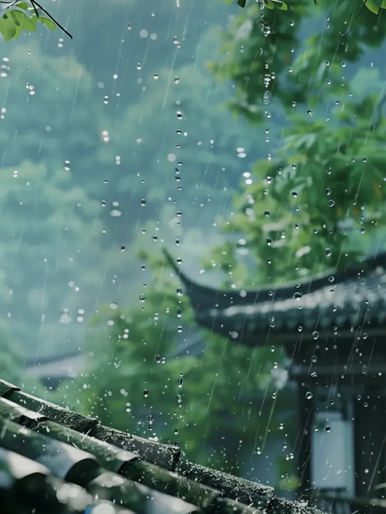 Spring rain over a traditional Chinese courtyard during Qingming Festival, symbolizing ancestor worship and remembrance in China.
