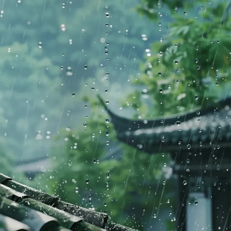 Spring rain over a traditional Chinese courtyard during Qingming Festival, symbolizing ancestor worship and remembrance in China.