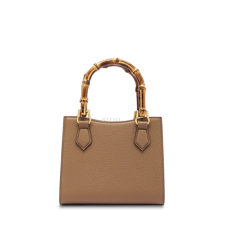 Back view of Shu Brocade Qilin motif bamboo handle handbag featuring premium leather finish and elegant structured design.