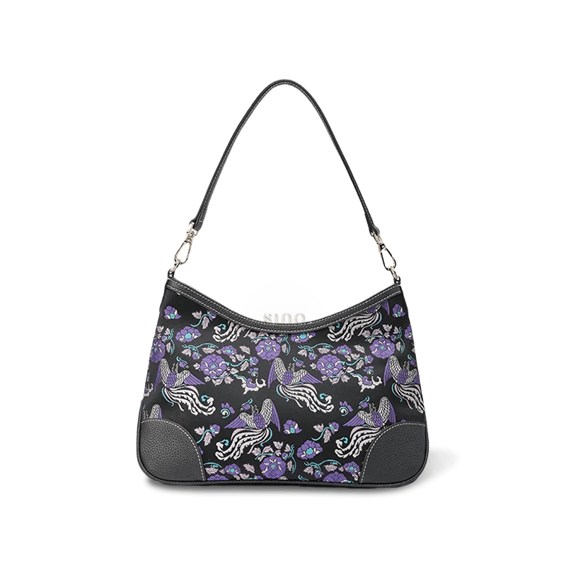 Luxury Shu Brocade Shoulder Bag with Classic Phoenix & Peony Motif - SinoCultural -- FJ110635