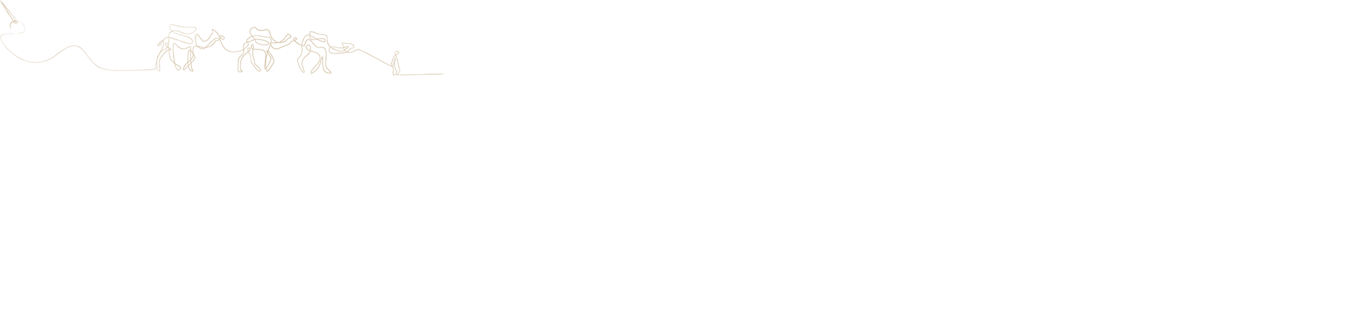 Minimal cream background with a delicate hand-drawn camel caravan motif for SinoCultural's anniversary founder message.