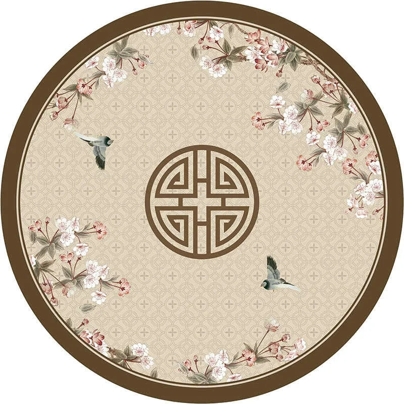 Chinoiserie Vintage Springtime Double-layer Round Leather Table Mat-sinocultural