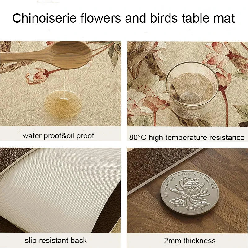 Chinoiserie Vintage Springtime Double-layer Round Leather Table Mat-sinocultural