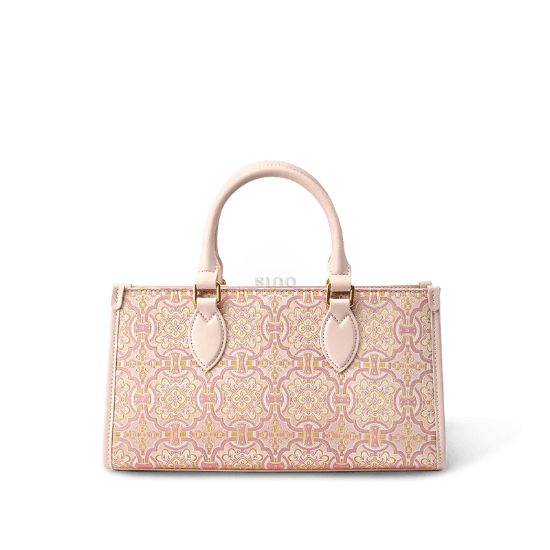 Song Brocade Leather Handbag – Pink & Gold DingSheng Motif - SinoCultural -- FJ120770