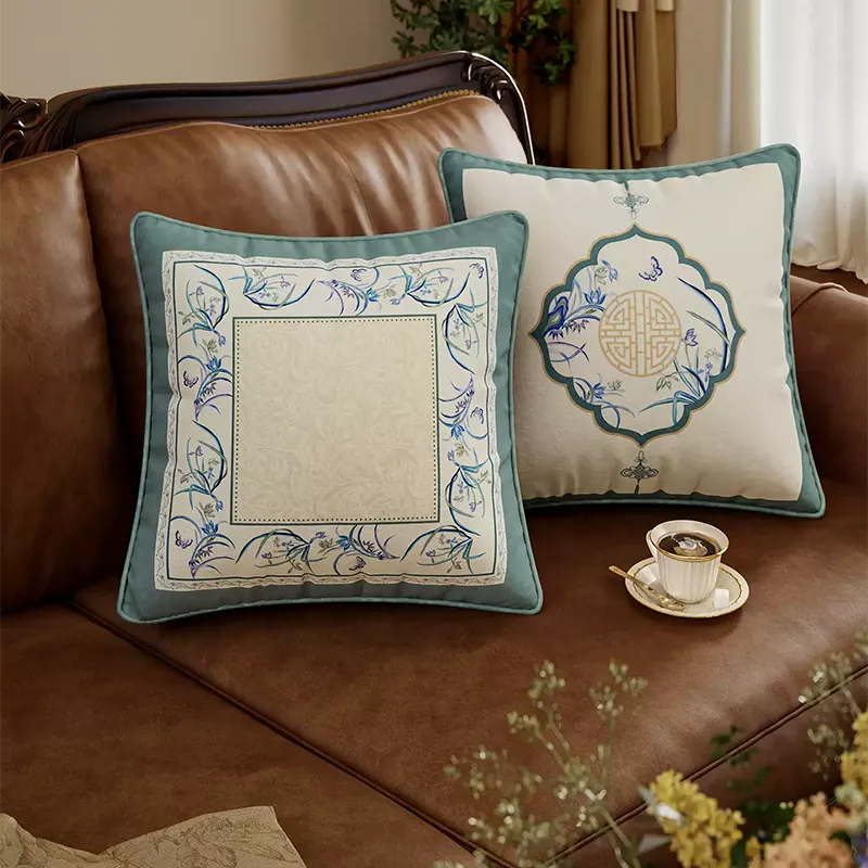 Summer blue Chinoiserie throw pillow for couch decor.