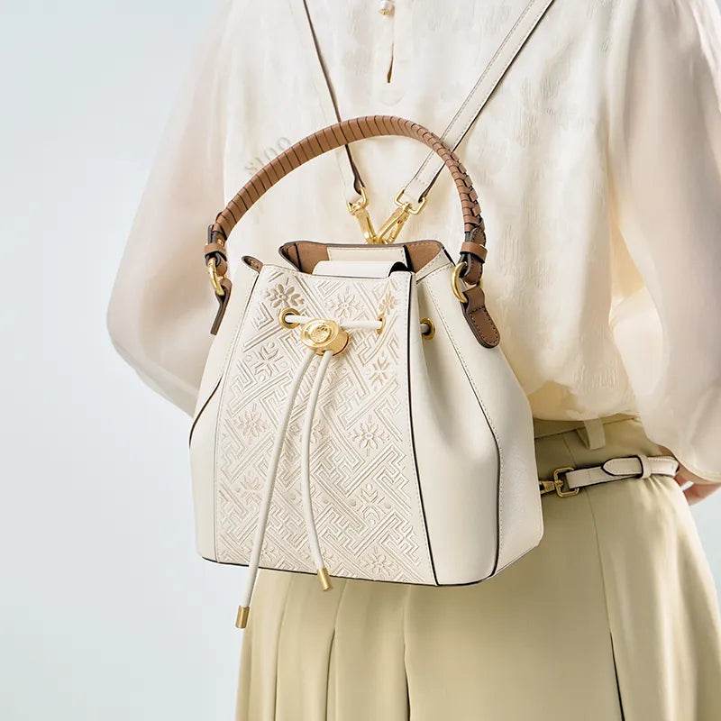 Luxury Traditional Wanj Pattern Embroidered Leather Convertible Backpack & Tote - SinoCultural -- P120776