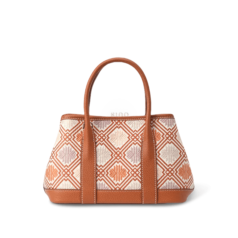 Zhuang Brocade Chrysanthemum Embroidered Leather Luxury Crossbody Bag - SinoCultural -- FJ110692-1
