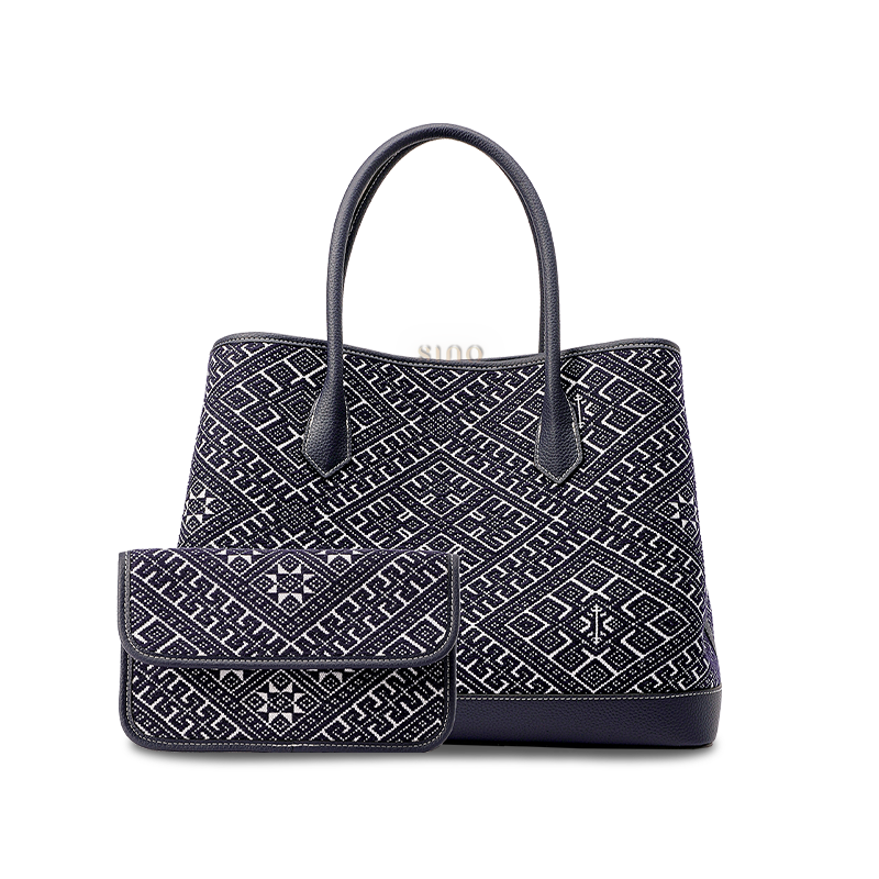 Front view of Zhuang Brocade Embroidered Leather Shoulder Bag featuring intricate Flying Swallow Motif, showcasing traditional craftsmanship and elegant design.