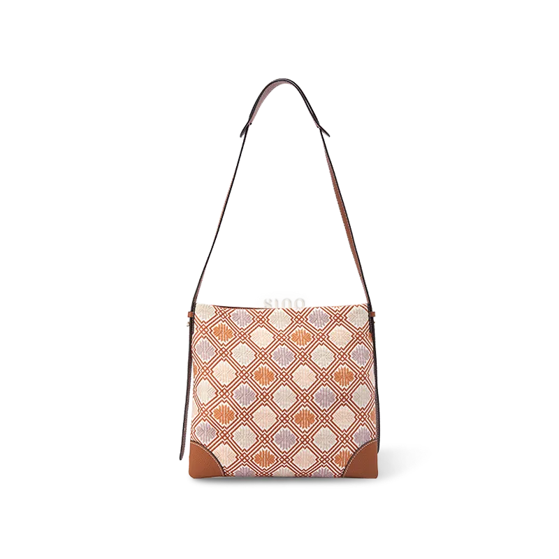 Brown Zhuang brocade crossbody bag with chrysanthemum motif.